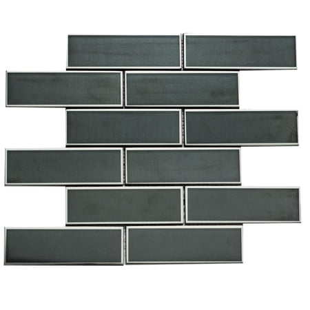 The Tile Life Athena 2" x 6" Black/ Silver Matte Glass Mosaic Tile Sample, 1 Piece
