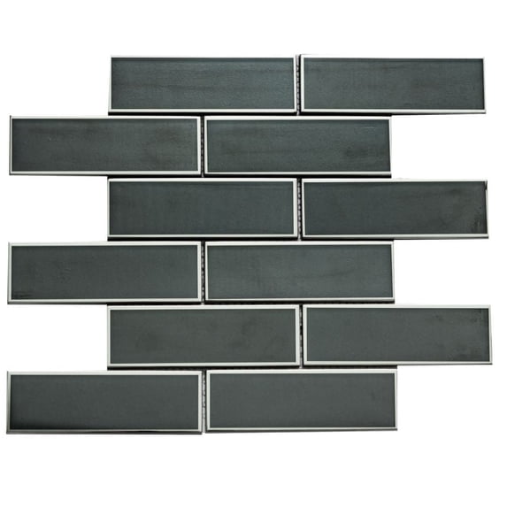 The Tile Life Athena 2 x 6 Black/ Silver Matte Glass Mosaic Tile Sample 1 Piece