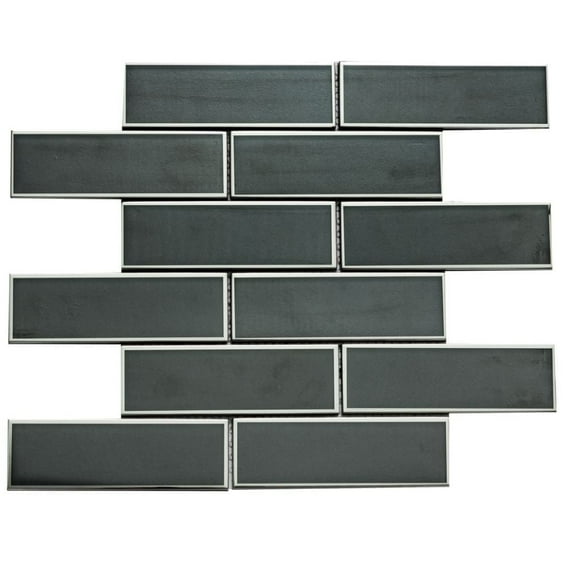 The Tile Life Athena Black/ Silver Glass Subway Mosaic Tile Sample - 2 x 6 in. - Matte - 1-Piece - Wall & Backsplash