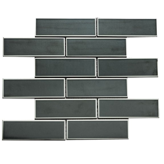 The Tile Life Athena Black/ Silver Glass Subway Mosaic Tile Sample - 2 x 6 in. - Matte - 1-Piece - Wall & Backsplash