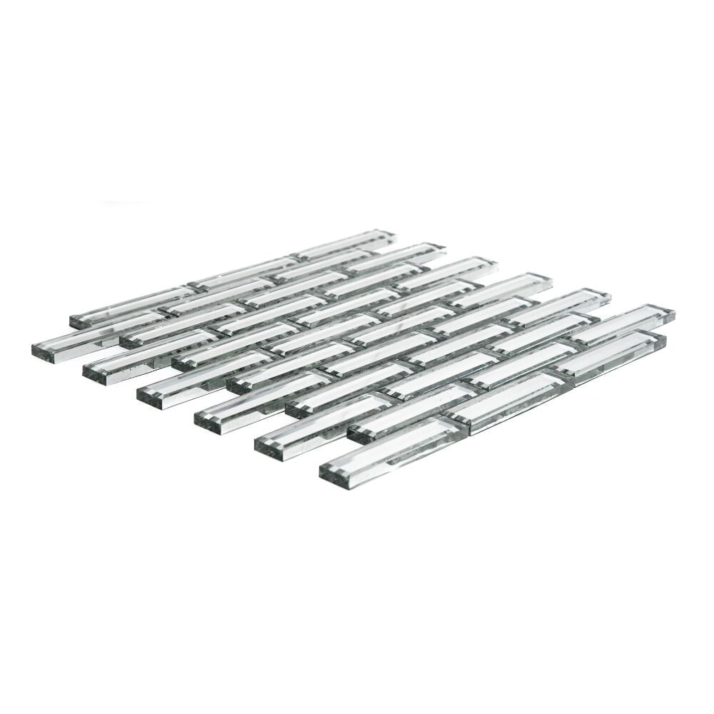 The Tile Life Beveled 1x4 Glass Brick Mosaic Tile, Silver (1 Sq. ft