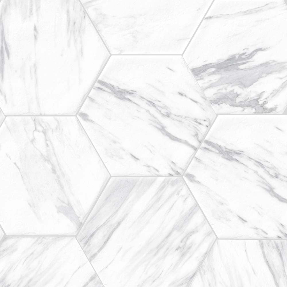 9" x 8" White Porcelain Marble Look Hexagon Tile
