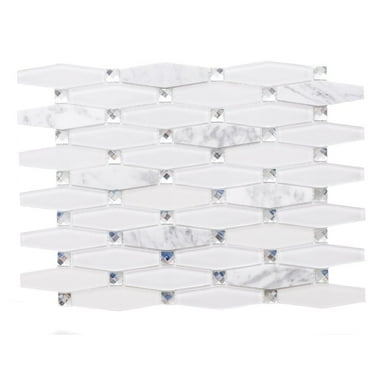 The Tile Life Carrara Diamond 12x12 White Glass Backsplash Wall Tile - 1 Sheet (1.12 Sq. ft.)