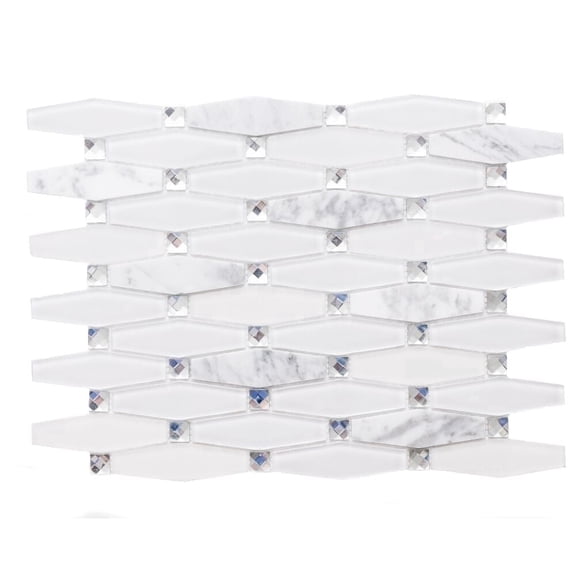 The Tile Life Carrara 4" x 4" Diamond White Polished Glass Mosaic Tile Sample, 1 Piece