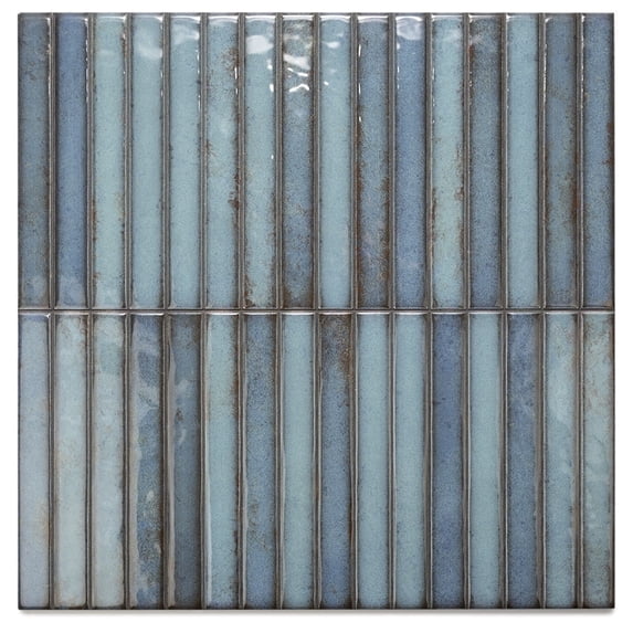 The Tile Life Castilla 14" x 14" Turquoise Ribbed Glossy Ceramic Finger Tile, Case (12 Tiles)