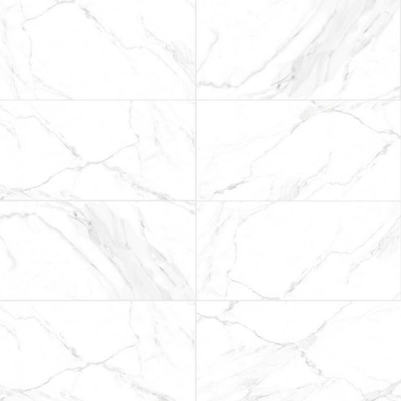 The Tile Life Cheyenne White Glossy Marble-Look Porcelain Floor & Wall Tile, 12 x 24 in, 8-Piece