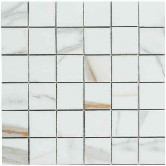 The Tile Life Chronos White/ Gold Matte Porcelain Mosaic Floor & Wall Tile, 12 x 12 in, 4-Piece
