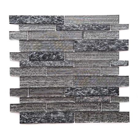 The Tile Life Cosmos Brick 12" x 12" Black Glass Mosaic Wall Tile, 1 Sheet