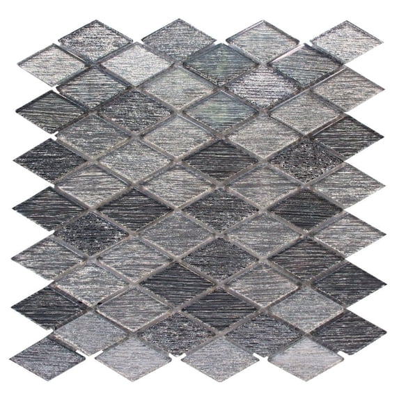 The Tile Life Cosmos Rhombus 12" x 12" Silver Polished Glass Mosaic Wall Tile, 1 Sheet