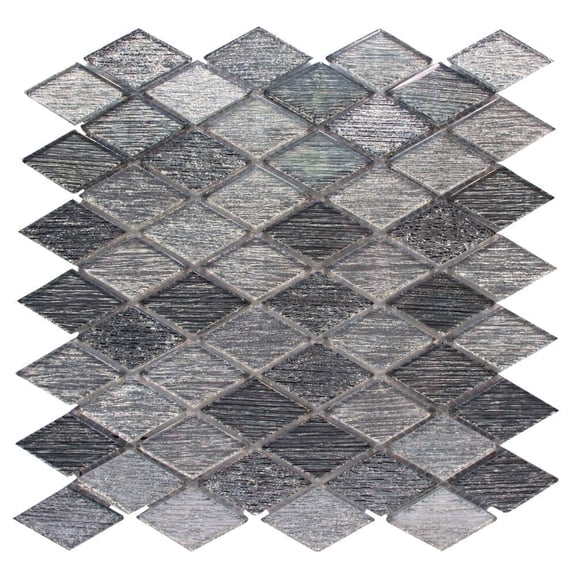 The Tile Life Cosmos Rhombus 12" x 12" Silver Polished Glass Mosaic Wall Tile, 1 Sheet
