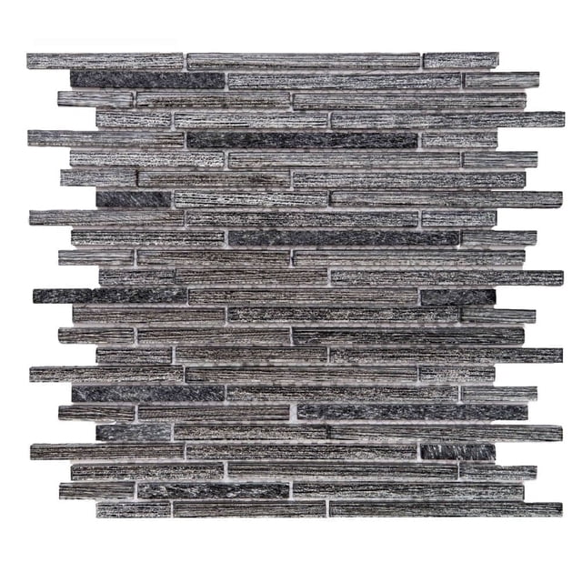 The Tile Life Cosmos Sleek Brick 12" x 12" Black Polished Glass Mosaic Wall Tile, 1 Sheet