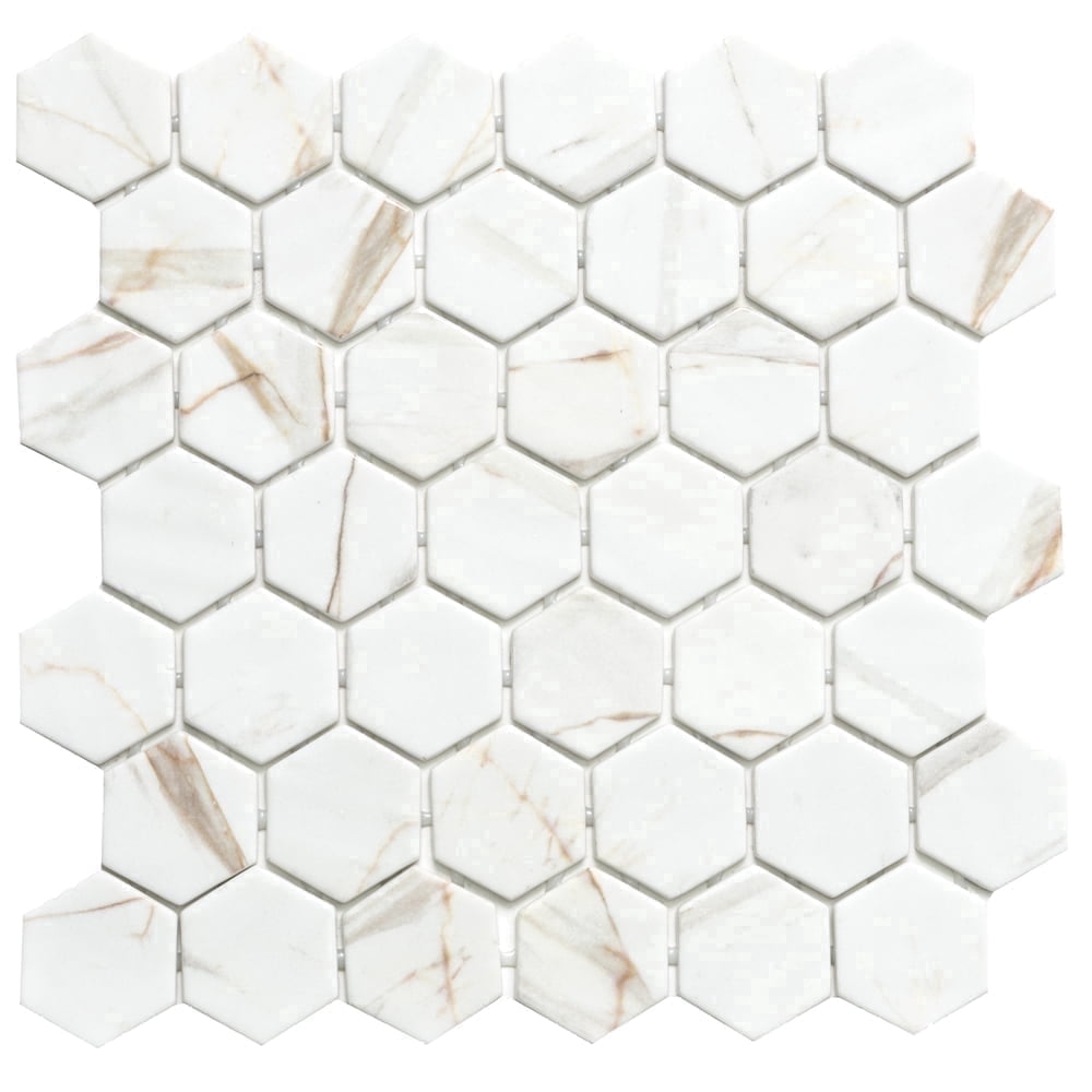 The Tile Life Eterna Hex 4" x 4" Calacatta Gold Glass Mosaic Tile Sample 1 Piece