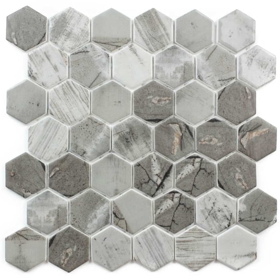 The Tile Life Eterna Hex Denver Glass Mosaic Floor & Wall Tile, 4 x 4 in, 1-Piece Sample
