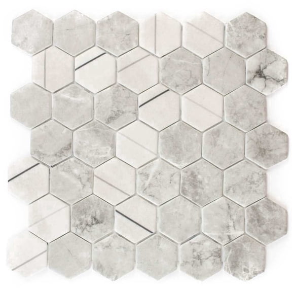 The Tile Life Eterna Hex 4" x 4" Lineas Gris Glass Mosaic Tile Sample, 1 Piece