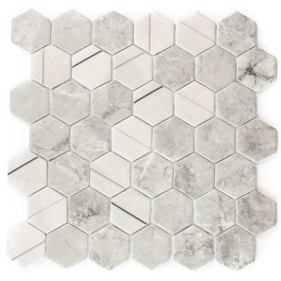 The Tile Life Eterna Hex Lineas Gris Glass Mosaic Floor & Wall Tile, 4 x 4 in, 1-Piece Sample