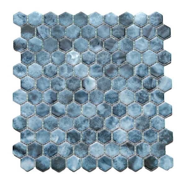 The Tile Life Eterna Hex Onice Blue Glass Mosaic Floor & Wall Tile, 4 x 4 in, 1-Piece Sample