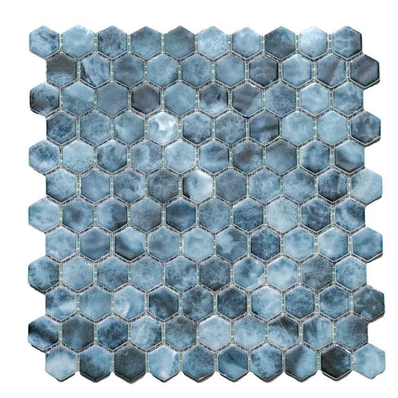 The Tile Life Eterna Hex 4" x 4" Hexagon Onice Blue Glass Mosaic Tile Sample 1 Piece
