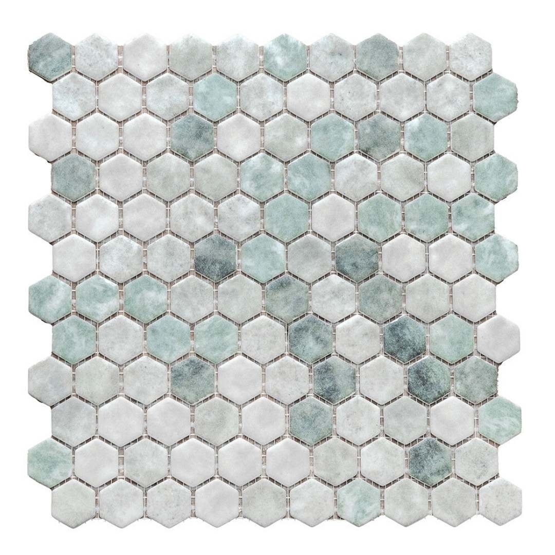 The Tile Life Eterna Hex 1" x 1" Shabby Green Glass Floor and ...