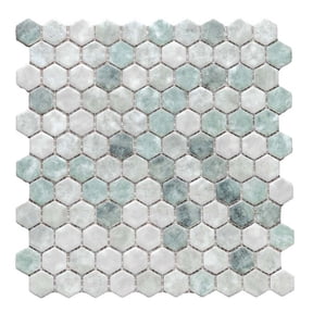 The Tile Life Eterna Hex Shabby Green 4" x 4" Glass Mosaic Tile Sample