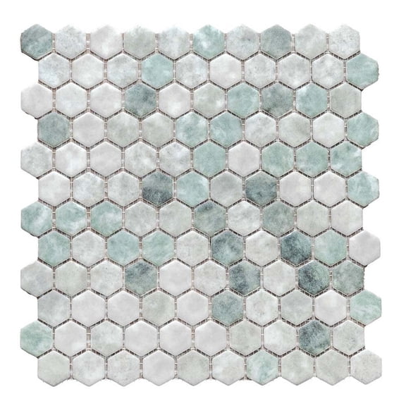 The Tile Life Eterna Hex Shabby Green 4" x 4" Glass Mosaic Tile Sample