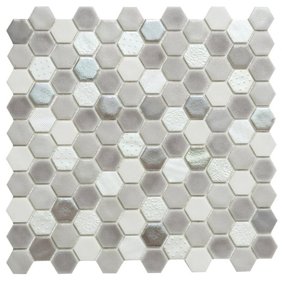 The Tile Life Eterna Hex Dove Glass Floor and Wall Tile, 12" x 12", 1-Piece