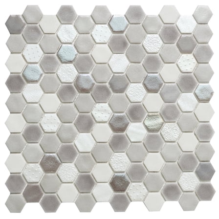 The Tile Life Eterna Hex 1" x 1" Dove Glass Mosaic Floor and Wall Tile 1 Piece