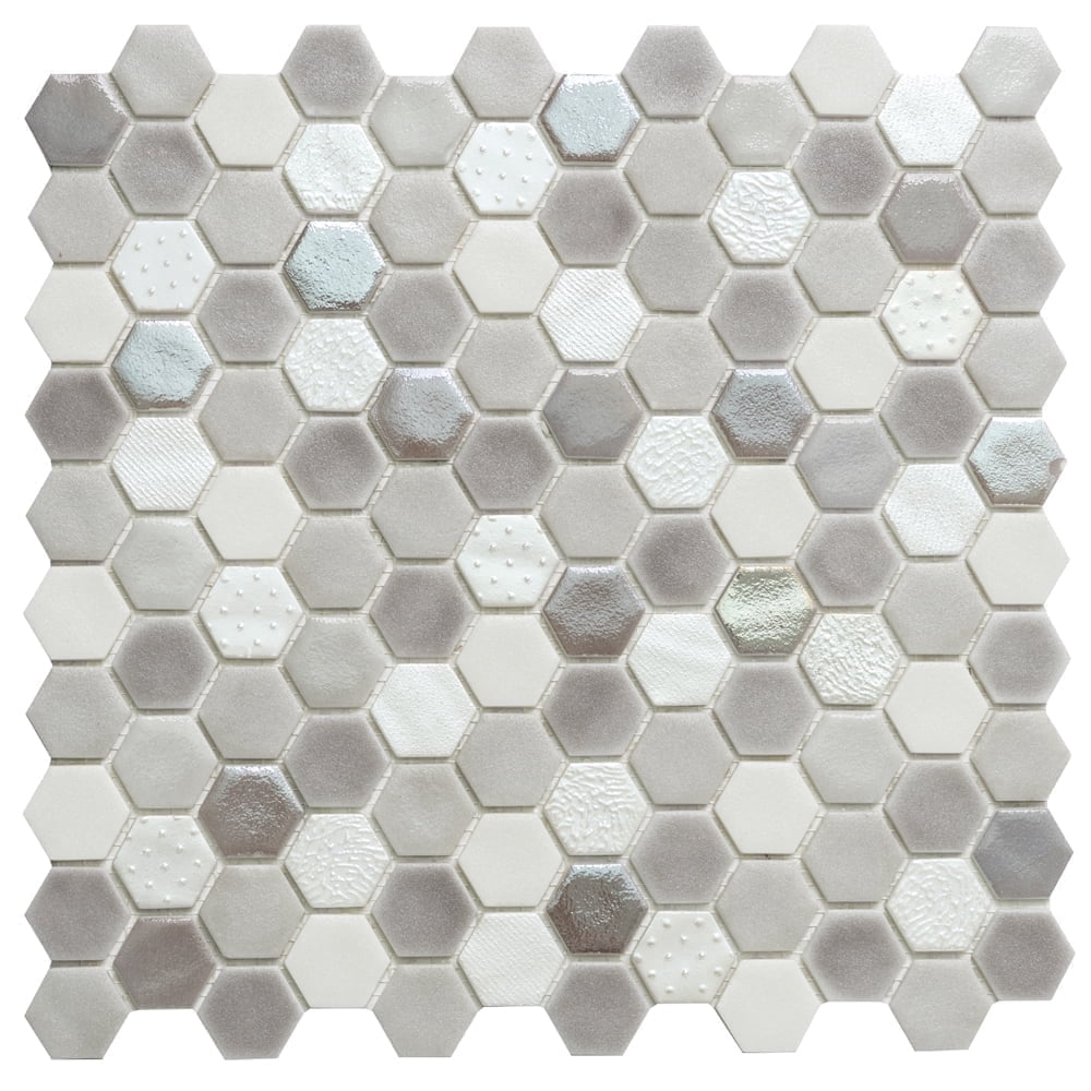 The Tile Life Eterna Hex 4" x 4" Dove Glass Mosaic Floor and Wall Tile Sample 1 Piece