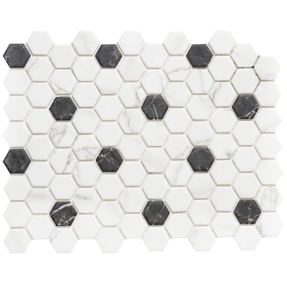 The Tile Life Eterna Hex 12" x 12" Venato White Glass Hexagon Mosaic Floor and Wall Tile, 1 Sheet