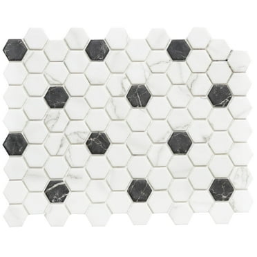 The Tile Life Eterna Hex Venato White Glass Hexagon Mosaic Tile - 12 x 12 in. - Matte - 1-Piece - Floor, Wall, Backsplash