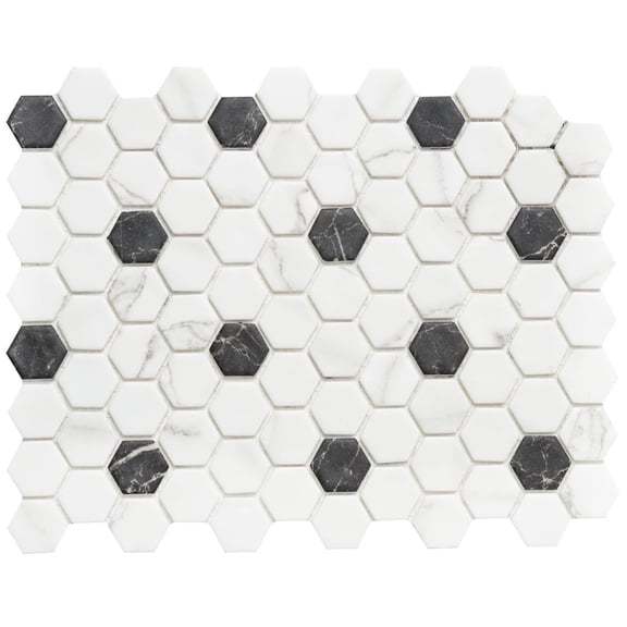 The Tile Life Eterna Hex 4" x 4" Venato White Glass Hexagon Mosaic Tile, 1 Piece