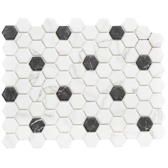 The Tile Life Eterna Hex Venato White 4" x 4" Glass Mosaic Tile Sample