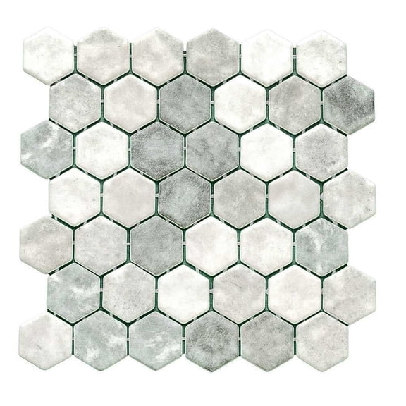 The Tile Life Eterna Hex Shabby Green Glass Mosaic Floor & Wall Tile, 12 x 12 in, 1-Piece