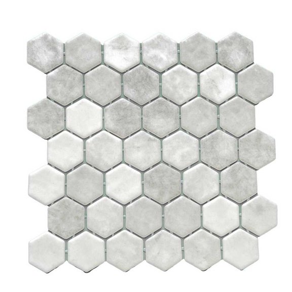 The Tile Life Eterna Hex Shabby Grey Glass Mosaic Floor & Wall Tile, 12 x 12 in, 1-Piece