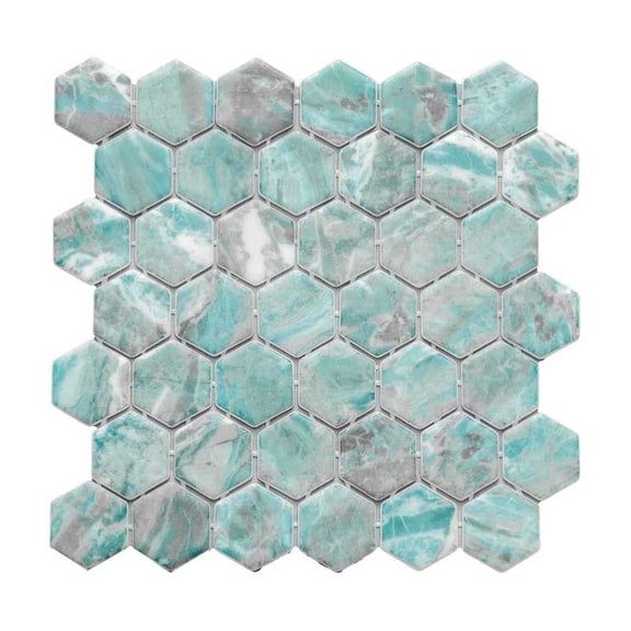 The Tile Life Eterna Hex 4" x 4" Beryl Glass Mosaic Tile Sample 1 Piece