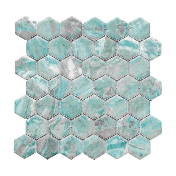 The Tile Life Eterna Hex Beryl Glass Mosaic Floor & Wall Tile, 4 x 4 in, 1-Piece Sample