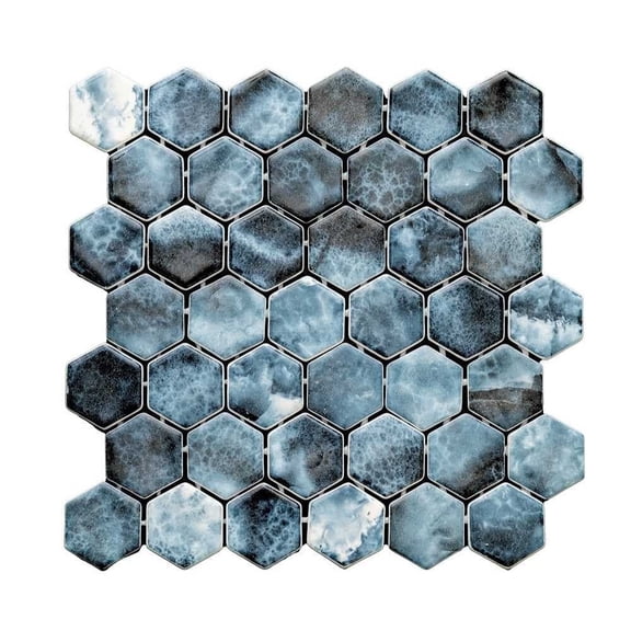 The Tile Life Eterna Hex Onice Blue Glass Mosaic Floor & Wall Tile, 4 x 4 in, 1-Piece Sample