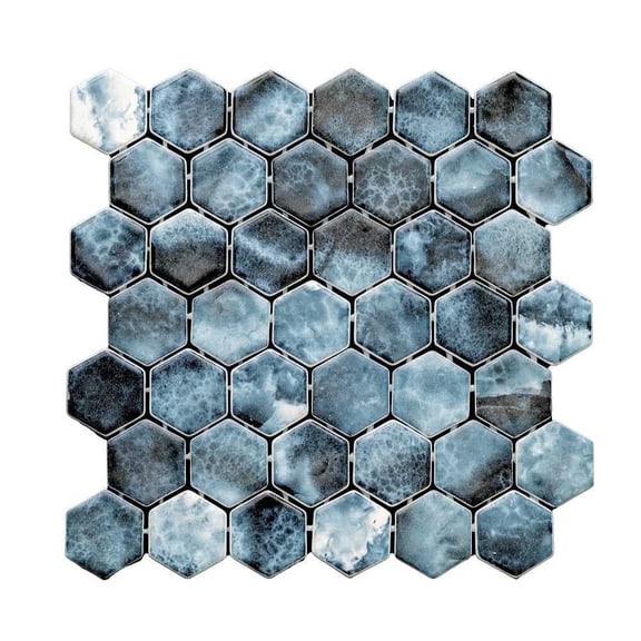 The Tile Life Eterna Hex 4" x 4" Onice Blue Glass Mosaic Tile Sample 1 Piece