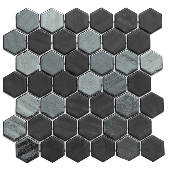 The Tile Life Eterna Hex Opalo Black Glass Mosaic Floor & Wall Tile, 12 x 12 in, 1-Piece
