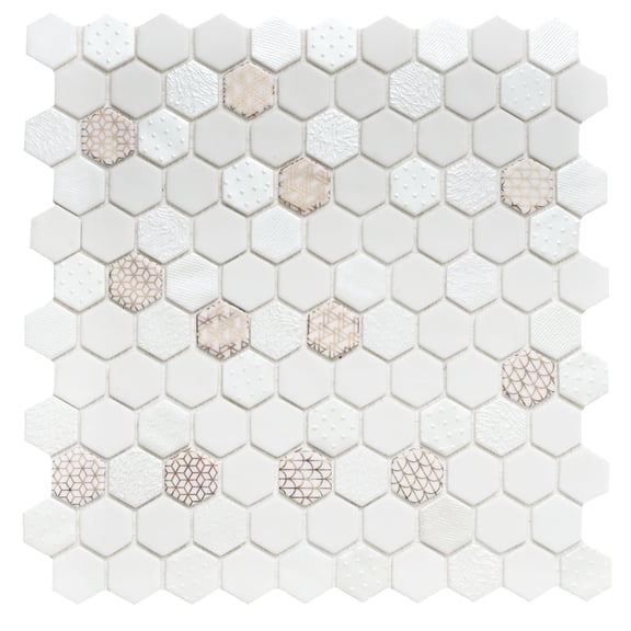 The Tile Life Eterna Hex Oro Blanco 4" x 4" Shiny Glass Mosaic Tile Sample