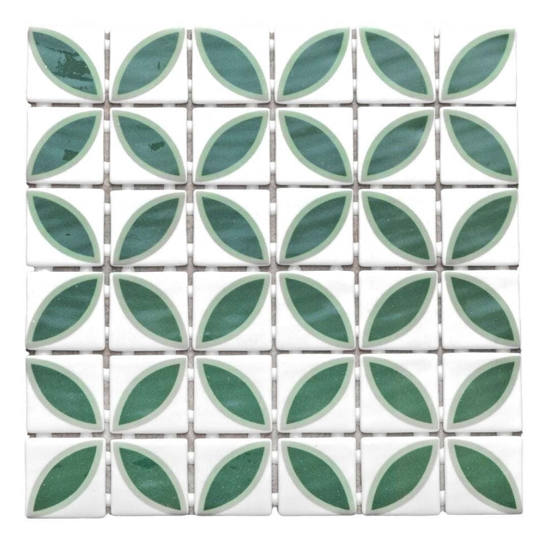 The Tile Life Eterna Lily 2" x 2" Basil Matte & Shiny Glass Mosaic Wall Tile, 1 Sheet