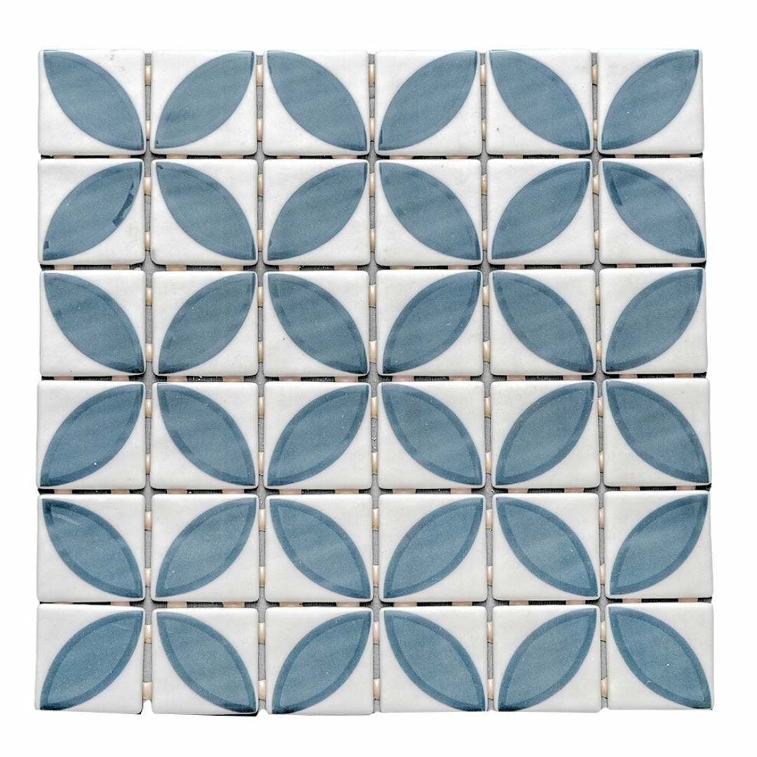 The Tile Life Eterna Lily 2" x 2" Navy Blue Matte & Shiny Glass Mosaic Wall Tile, 1 Sheet