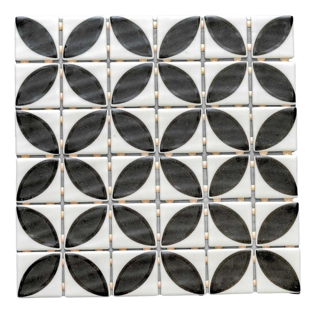 The Tile Life Eterna Lily 4" x 4" Black Matte & Shiny Glass Mosaic Tile Sample, 1 Piece
