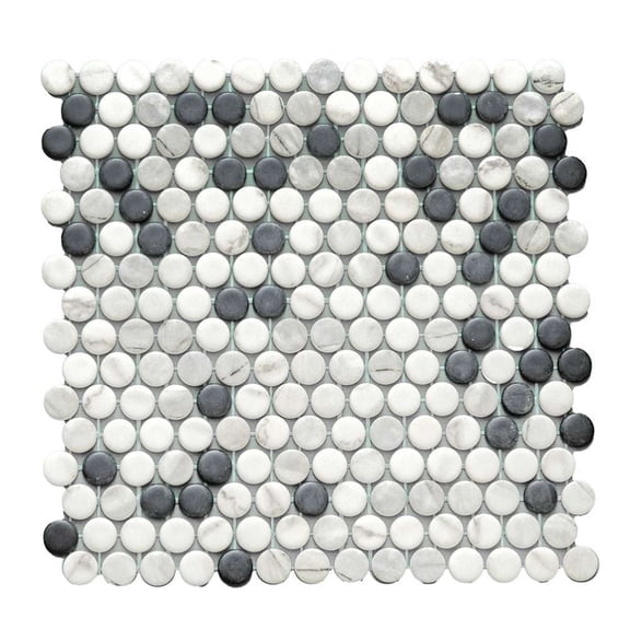 The Tile Life Eterna Penny Black & White Glass Mosaic Floor & Wall Tile, 4 x 4 in, 1-Piece Sample