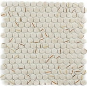 The Tile Life Eterna Penny 12x12 Round Glass Tile Flooring & Wall, Lineas Beige (0.88 Sq. ft./Sheet)