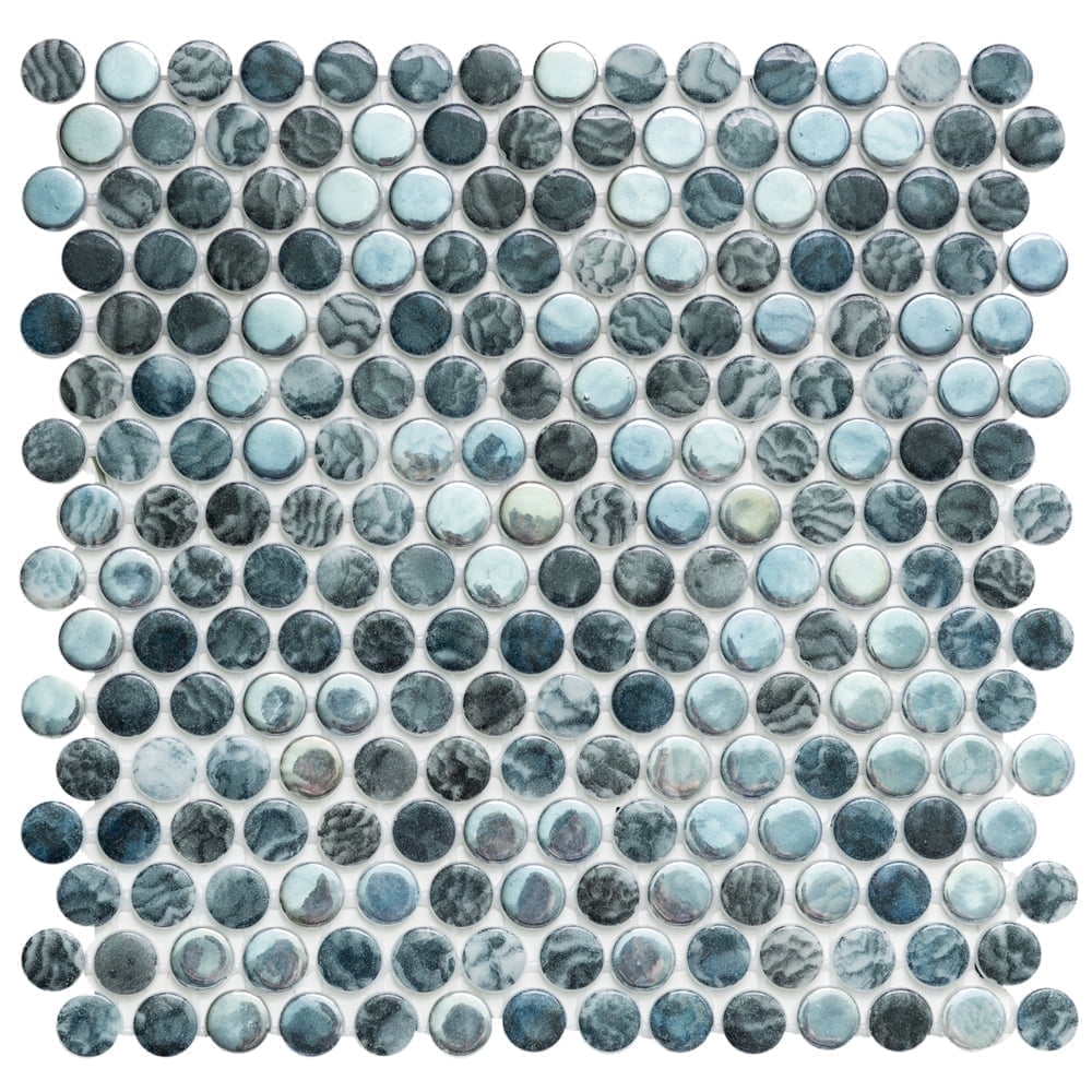 The Tile Life Eterna Penny 1" x 1" Arrecife Iridis Grey Glass Round Mosaic Floor and Wall Tile 1 Sheet
