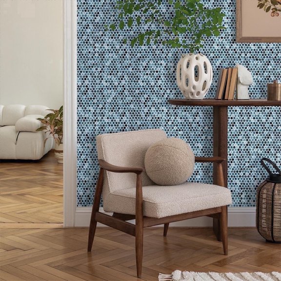 The Tile Life Eterna Penny 1" x 1" Poseidon Glass Round Mosaic Floor and Wall Tile 1 Sheet