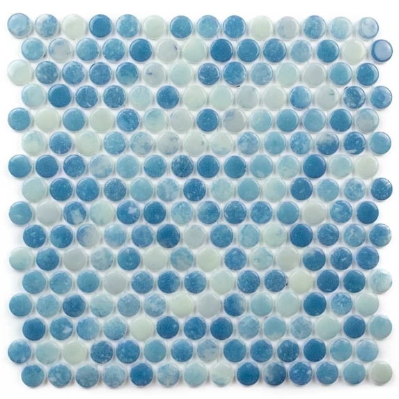The Tile Life Eterna Penny 4" x 4" Blue Glass Mosaic Tile Sample, 1 Piece