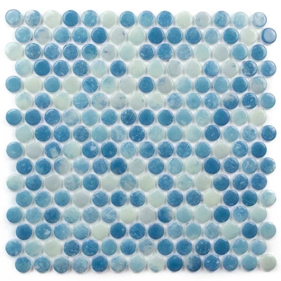 The Tile Life Eterna Penny 4" x 4" Blue Glass Round Mosaic Tile Sample 1 Piece