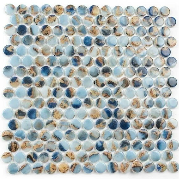 The Tile Life Eterna Penny Round Mauna Blis Glass Floor and Backsplash Wall Tile, 12" x 12", 1-Pc.