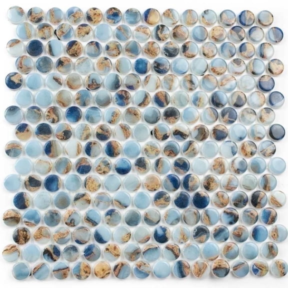 The Tile Life Eterna Penny 4" x 4" Mauna Blis Glass Round Mosaic Tile Sample 1 Piece